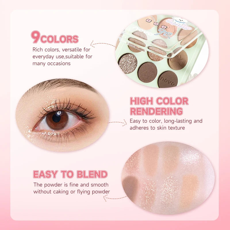 9-Color Eyeshadow Palette - Matte & Shimmer Finish,Water And Sweat Resistant, Long-Lasting Wear, Blendable, Highlight And Blush