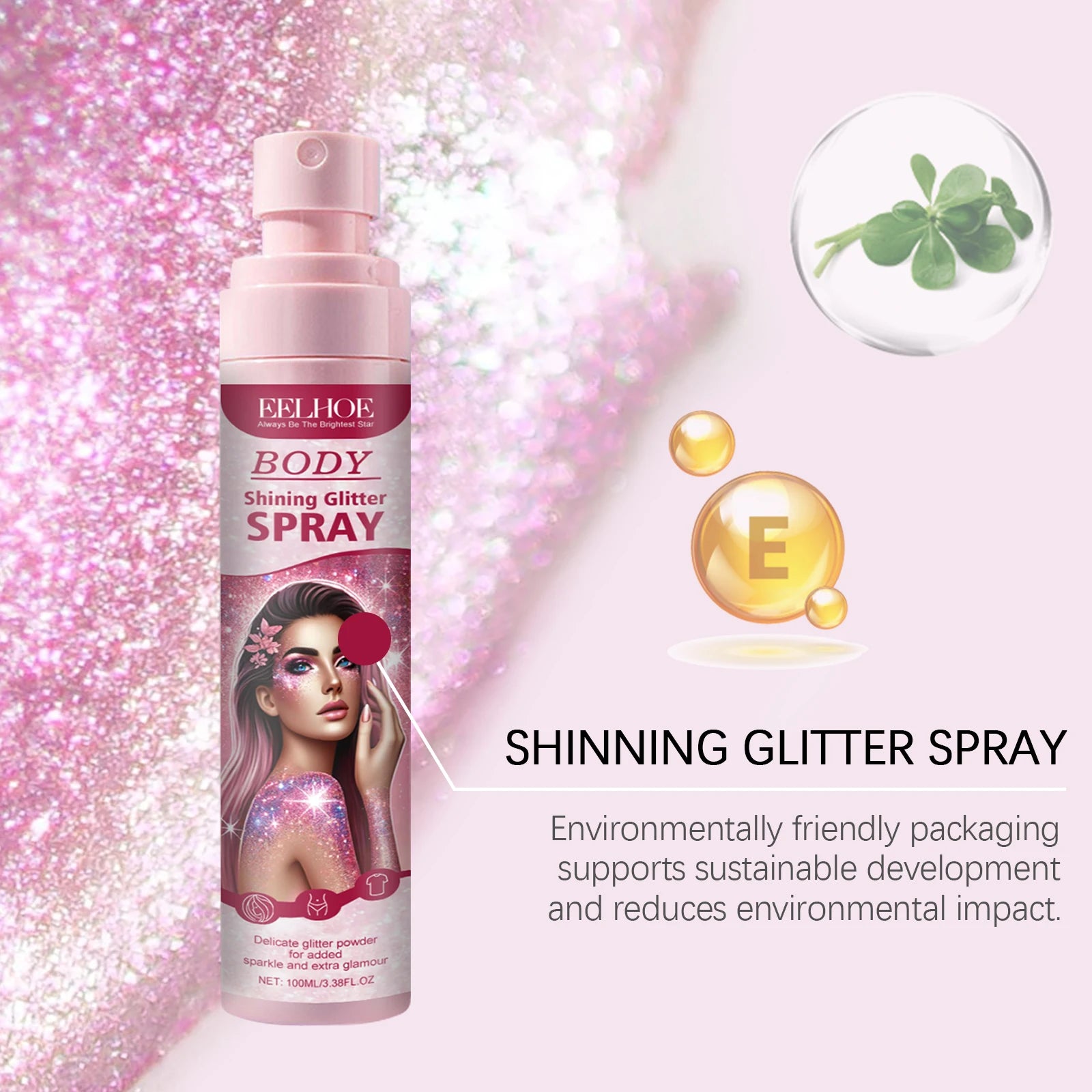 EELHOE Body Highlight Glitter Spray Temporary Hair Body Glitter Color Spray Shiny Makeup High Gloss Natural Body Shimmer Spray