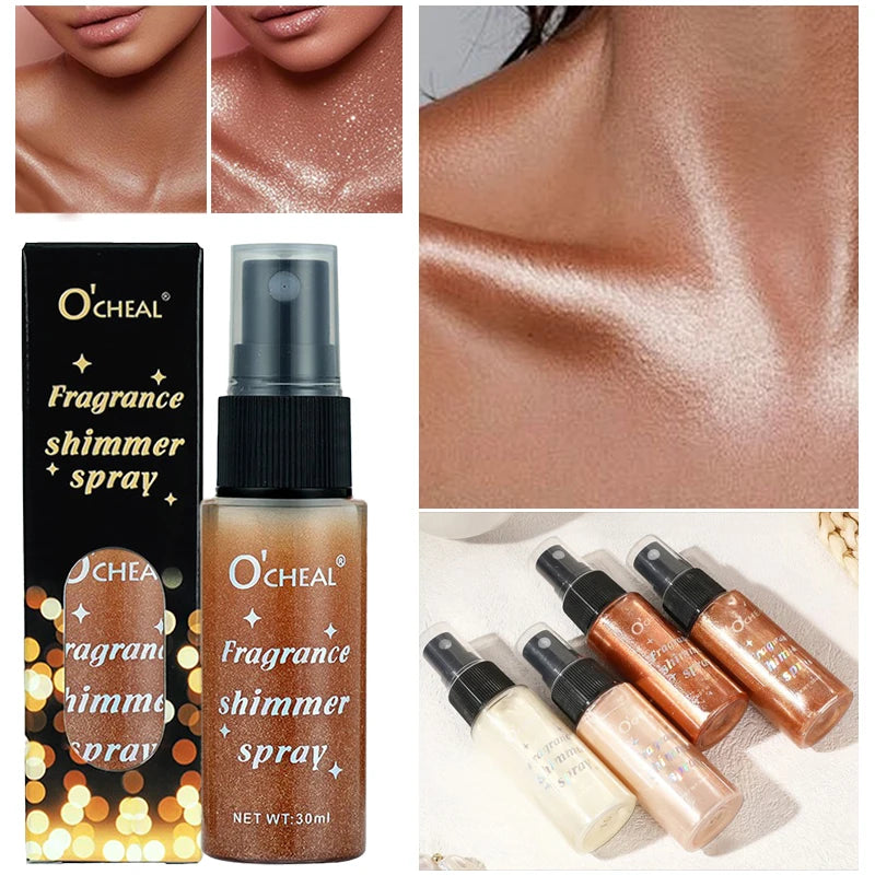 Ocheal 30ml Fragrance Shimmer Glitter Spray Shining Brightly Highlighter Powder Spray Long Lasting Body Hair Hand Neck Clothes