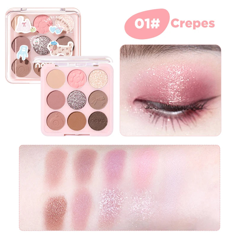 9-Color Eyeshadow Palette - Matte & Shimmer Finish,Water And Sweat Resistant, Long-Lasting Wear, Blendable, Highlight And Blush