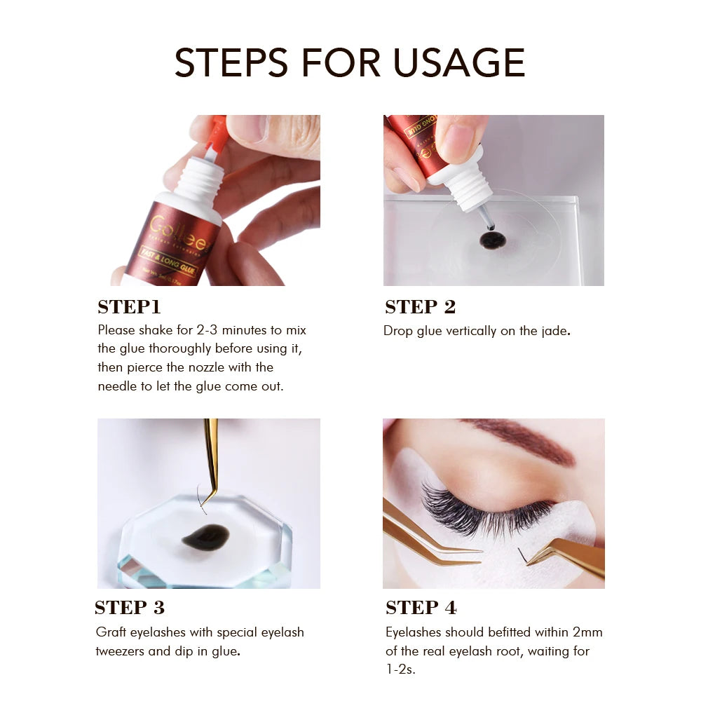 Gollee eyelashes Glue 1s Fast Dry Waterproof Lash Extension Glue Strong 6ml Super Booster Help Adhesive Accelerator tools Makeup