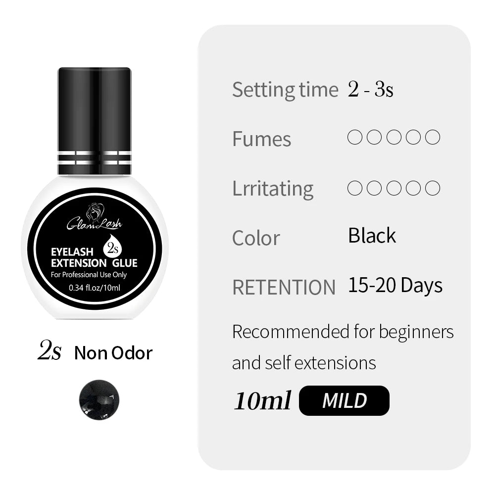 GLAMLASH Eyelash Extension Glue Individual False Lashes Black Adhesive Kit for Professional Use 0.3-2 Sec Dry Time