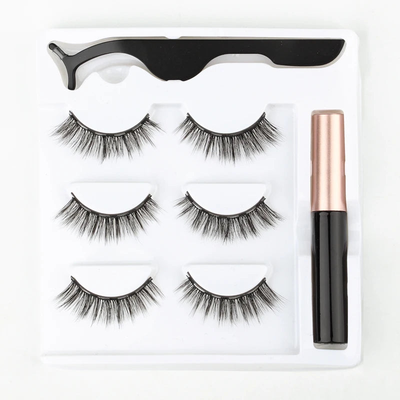 Magnetic Eyelashes 3D Mink Eyelashes Makeup Magnetic Lashes Eyeliner Tweezers Set Natural False Lashes Short Faux Cils