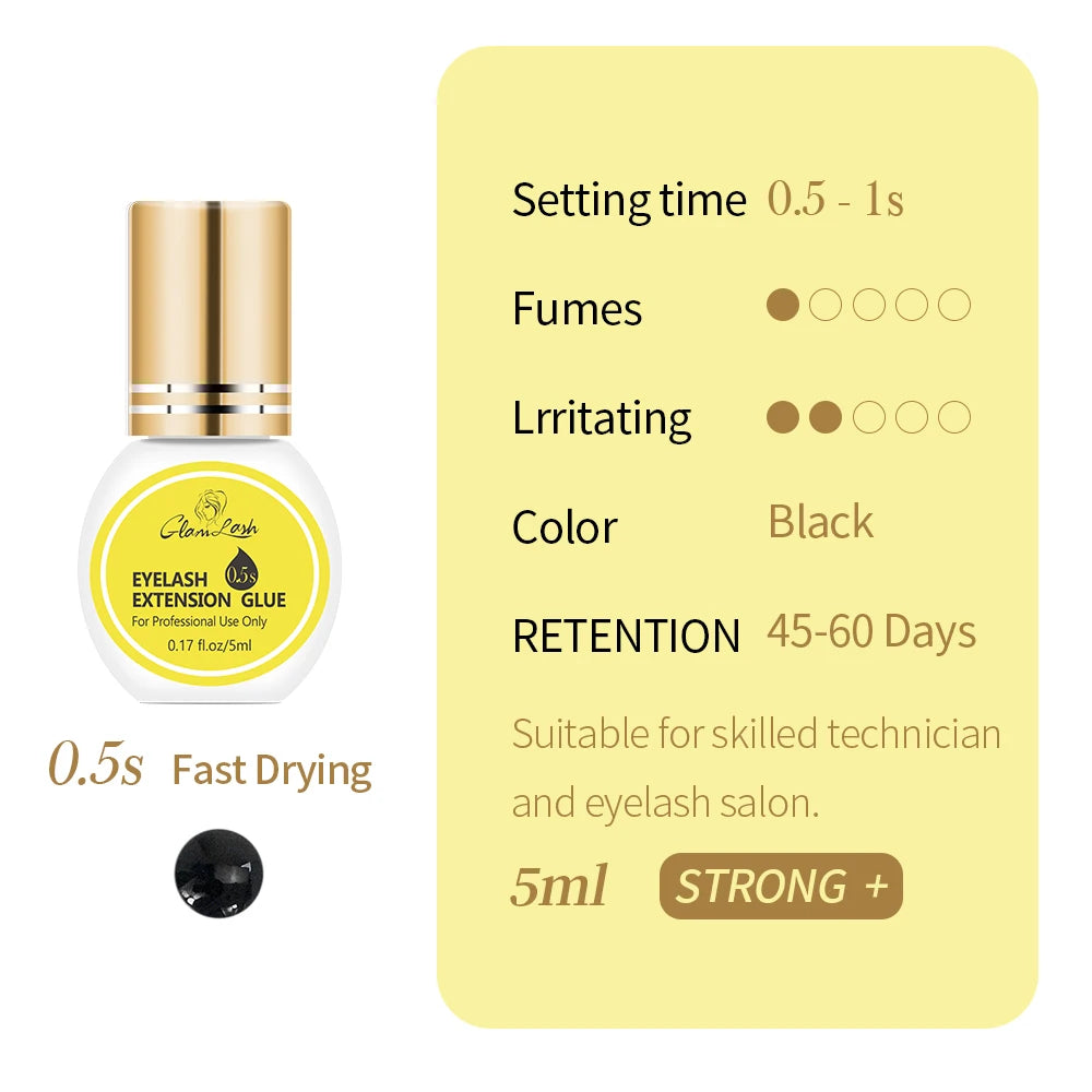 GLAMLASH Eyelash Extension Glue Individual False Lashes Black Adhesive Kit for Professional Use 0.3-2 Sec Dry Time