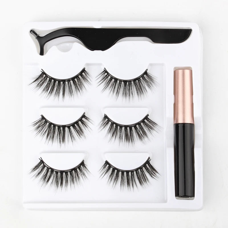 Magnetic Eyelashes 3D Mink Eyelashes Makeup Magnetic Lashes Eyeliner Tweezers Set Natural False Lashes Short Faux Cils
