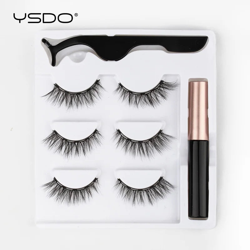 Magnetic Eyelashes 3D Mink Eyelashes Makeup Magnetic Lashes Eyeliner Tweezers Set Natural False Lashes Short Faux Cils