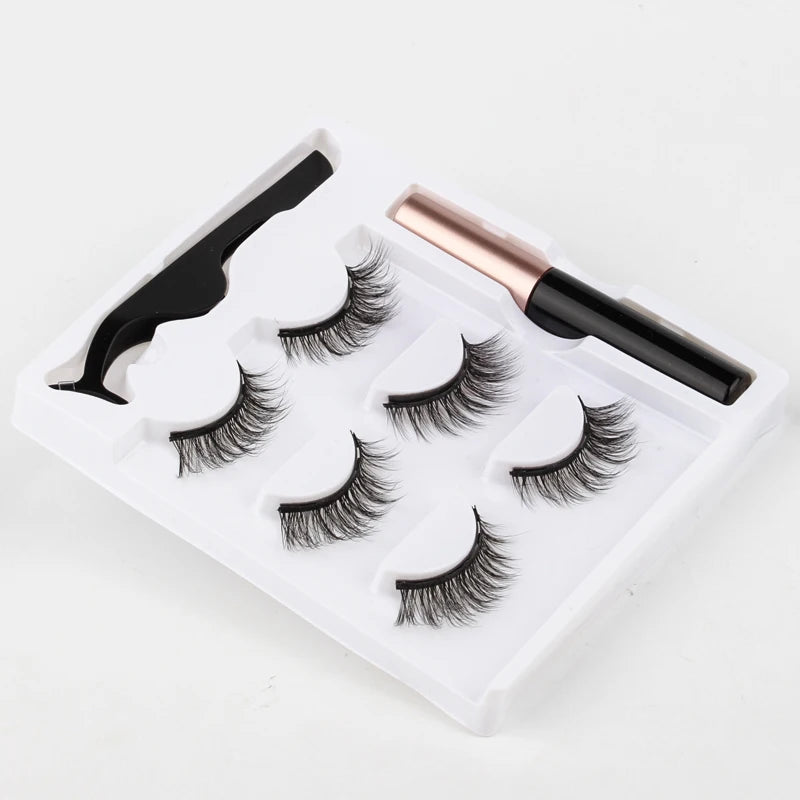Magnetic Eyelashes 3D Mink Eyelashes Makeup Magnetic Lashes Eyeliner Tweezers Set Natural False Lashes Short Faux Cils