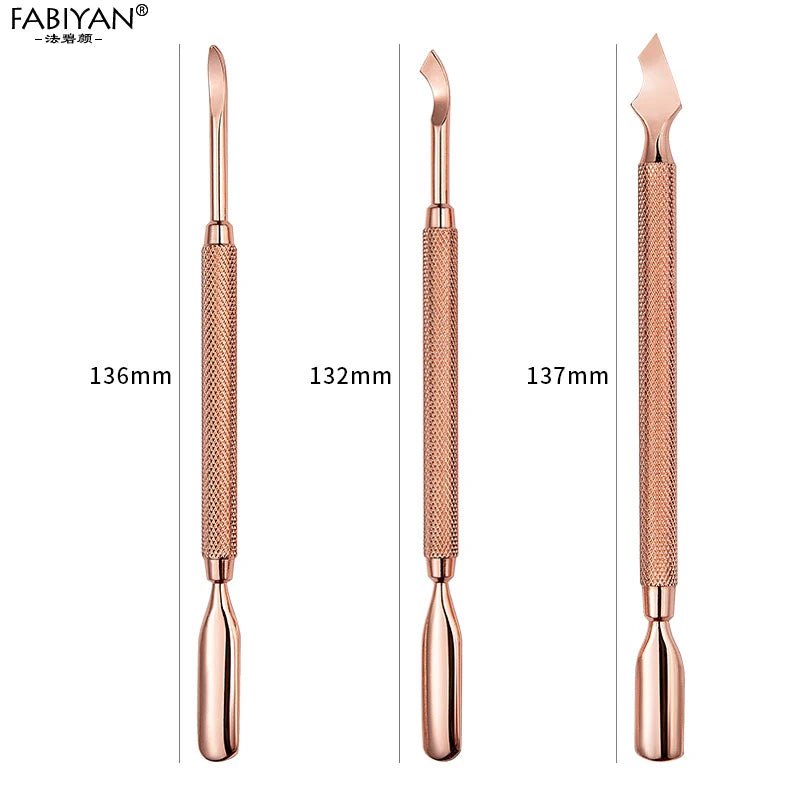 Stainless Steel Double Head Nail Art Dead Skin Pusher Cuticle Nipper Scissors Manicure Set Rose Gold UV Gel Remove 2/4Pcs/Set