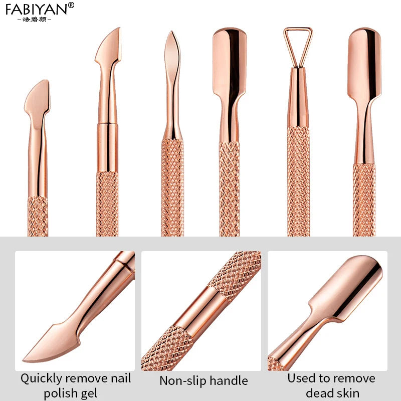 Stainless Steel Double Head Nail Art Dead Skin Pusher Cuticle Nipper Scissors Manicure Set Rose Gold UV Gel Remove 2/4Pcs/Set