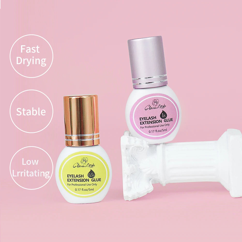 GLAMLASH Eyelash Extension Glue Individual False Lashes Black Adhesive Kit for Professional Use 0.3-2 Sec Dry Time