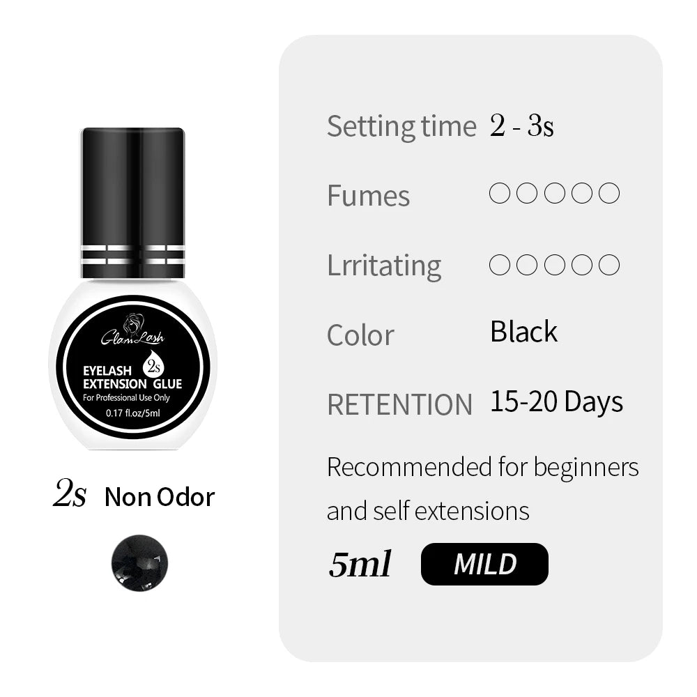 GLAMLASH Eyelash Extension Glue Individual False Lashes Black Adhesive Kit for Professional Use 0.3-2 Sec Dry Time