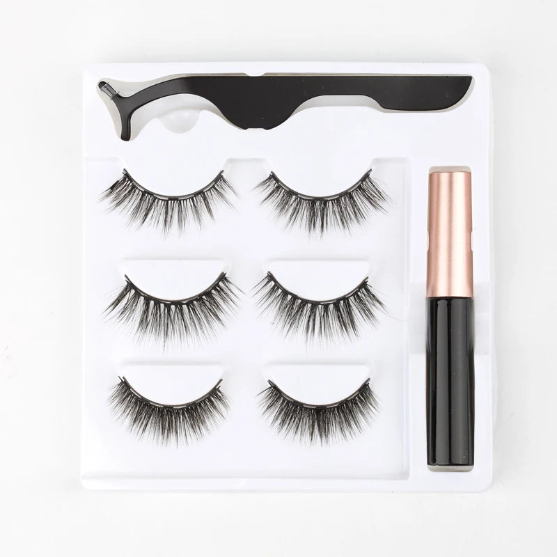Magnetic Eyelashes 3D Mink Eyelashes Makeup Magnetic Lashes Eyeliner Tweezers Set Natural False Lashes Short Faux Cils