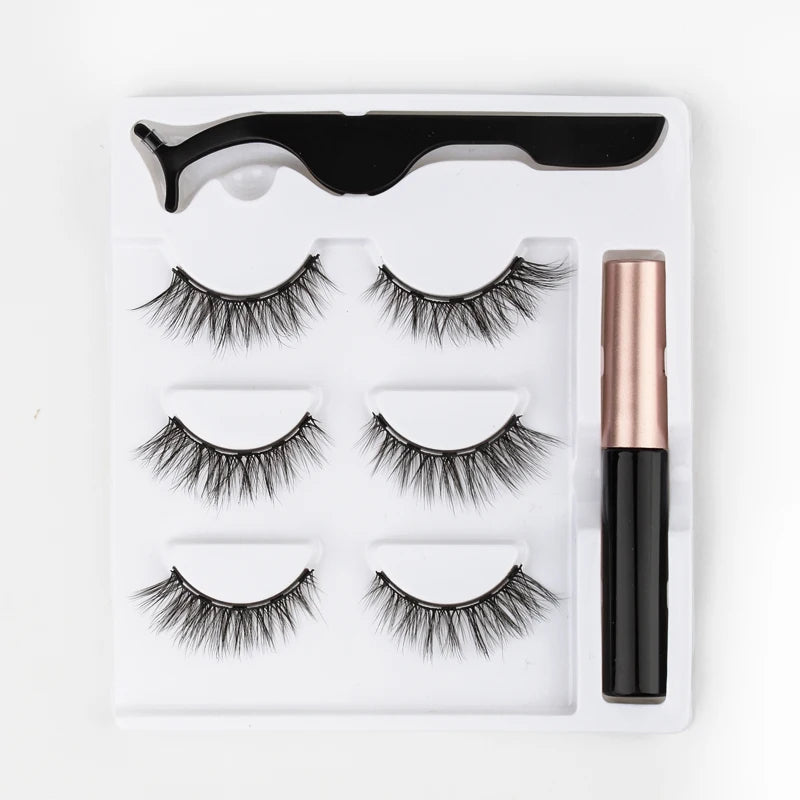 Magnetic Eyelashes 3D Mink Eyelashes Makeup Magnetic Lashes Eyeliner Tweezers Set Natural False Lashes Short Faux Cils