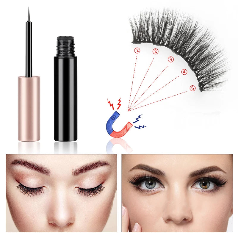 Magnetic Eyelashes 3D Mink Eyelashes Makeup Magnetic Lashes Eyeliner Tweezers Set Natural False Lashes Short Faux Cils