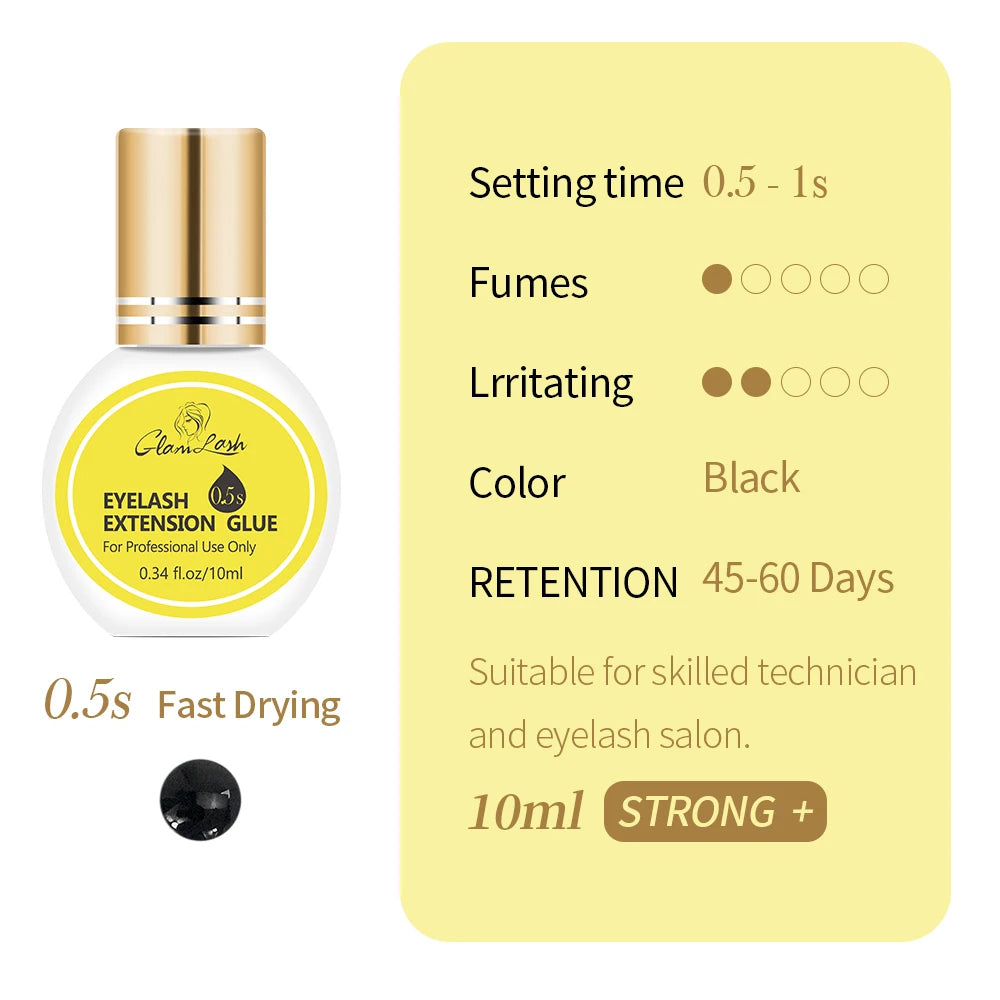 GLAMLASH Eyelash Extension Glue Individual False Lashes Black Adhesive Kit for Professional Use 0.3-2 Sec Dry Time