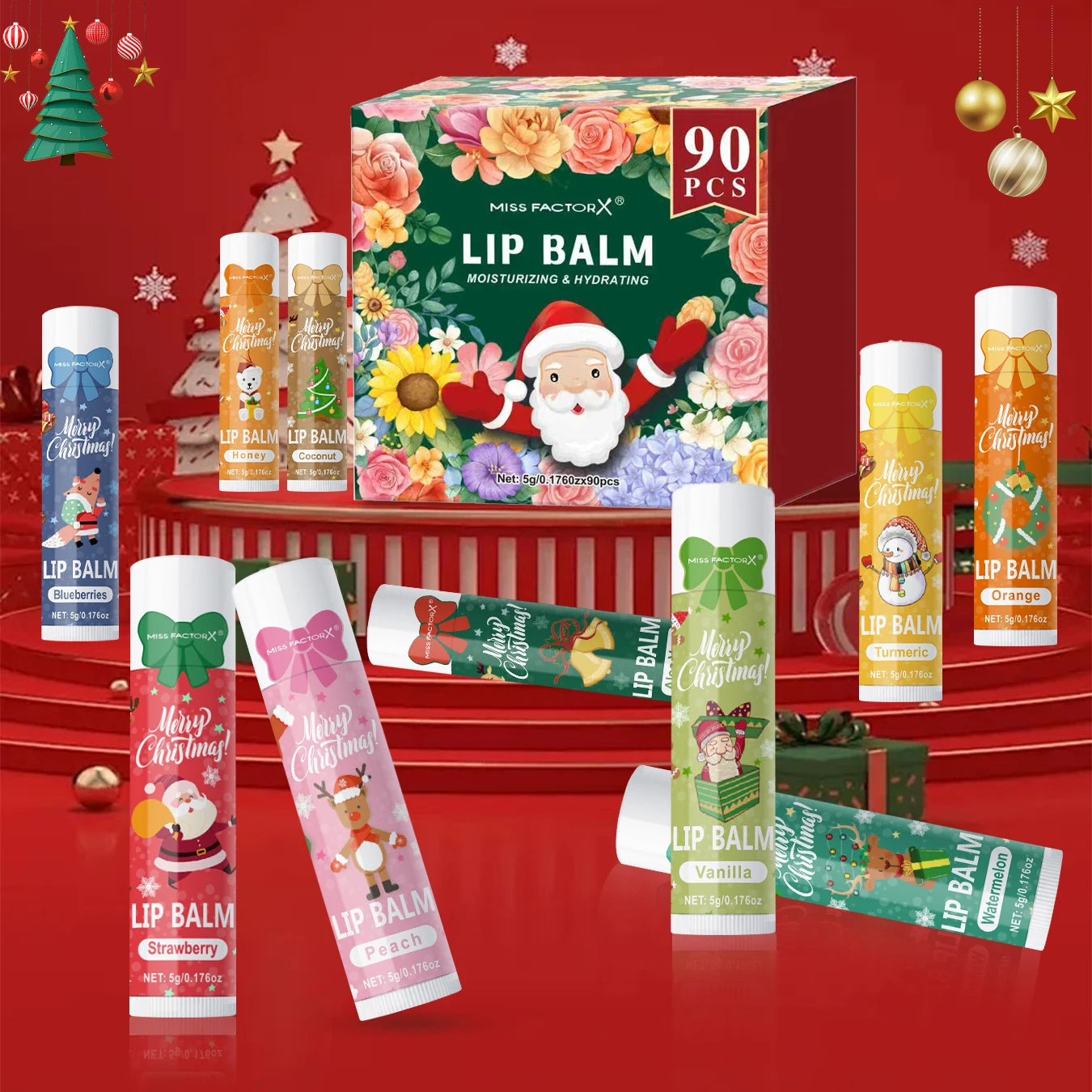 90 pieces/box 10 scented lipstick set Christmas set Moisturizing lips deep moisturizing Christmas gift