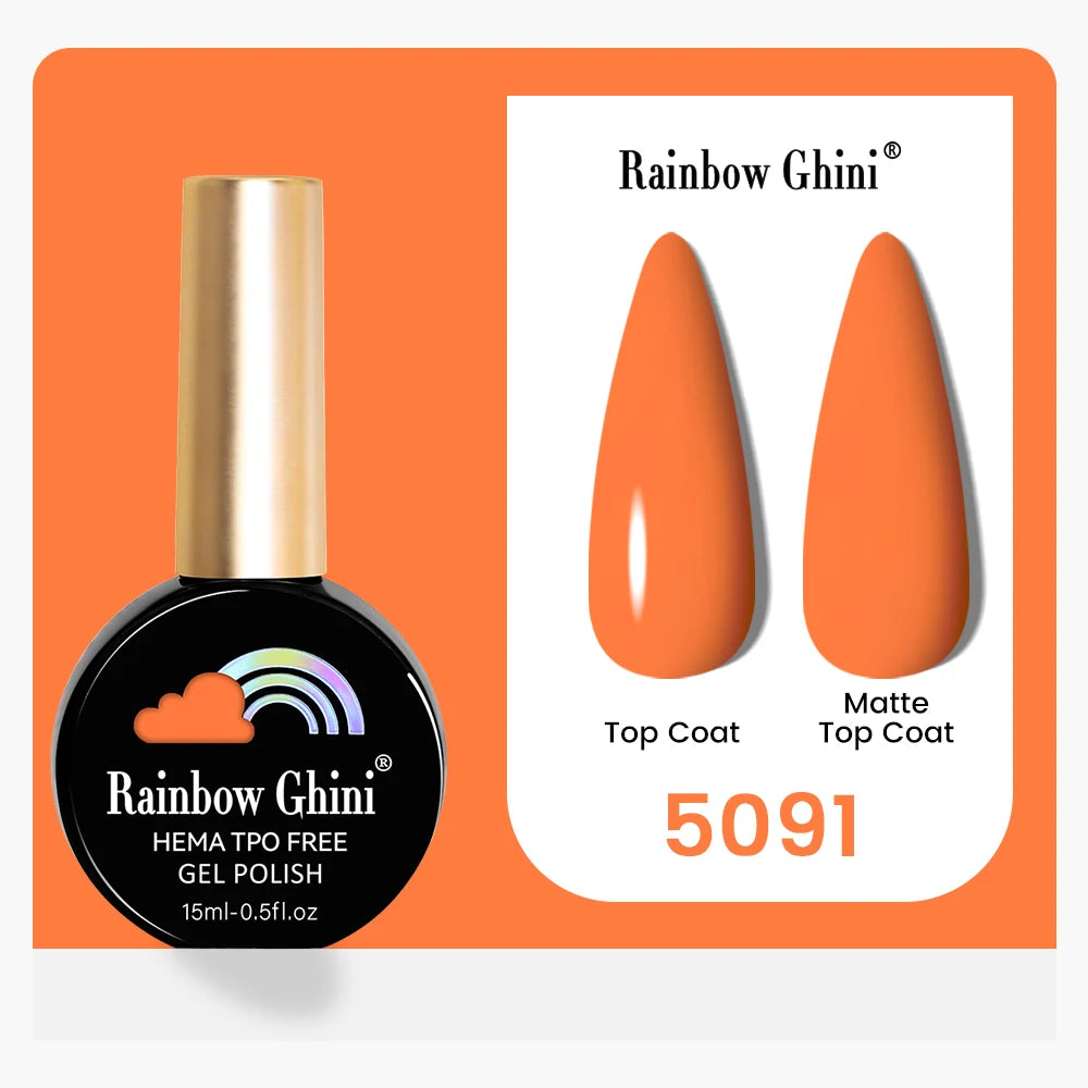 Rainbow Ghini 15ML 146 Colors Long-Lasting Colorful Gel Nail Polish Professional UV/LED Gel Polish Base Coat Matte Top Coat