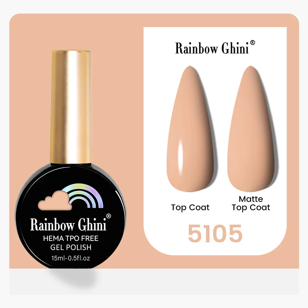 Rainbow Ghini 15ML 146 Colors Long-Lasting Colorful Gel Nail Polish Professional UV/LED Gel Polish Base Coat Matte Top Coat