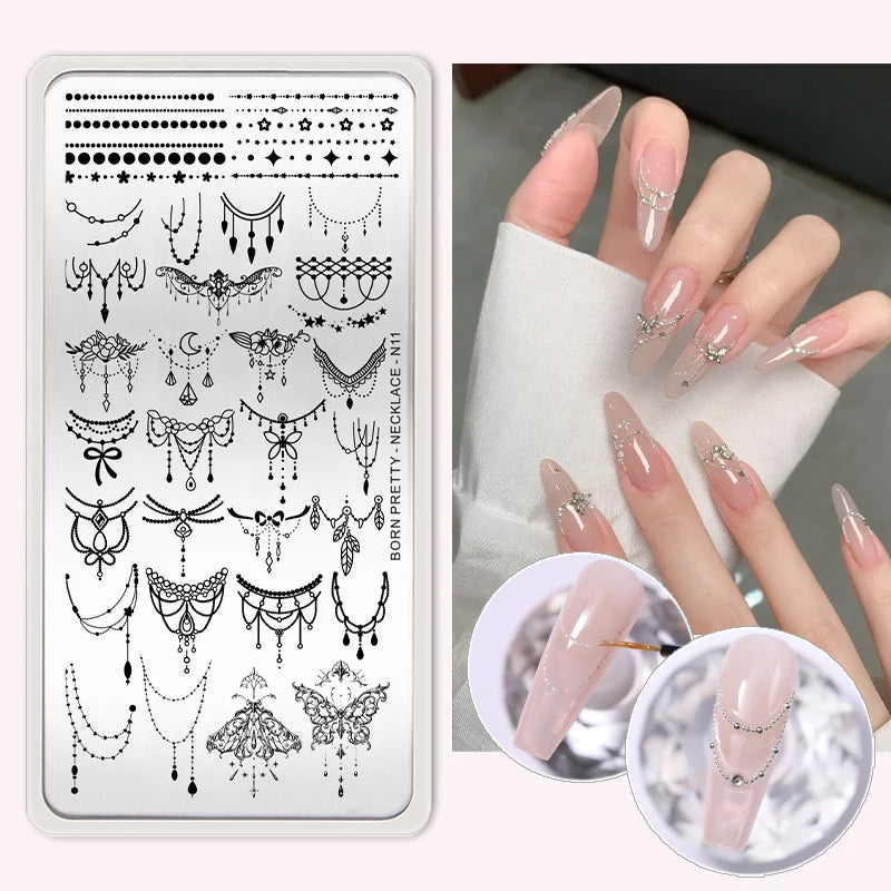 Stamping Plates Butterfly Necklace Floral Line Nail Art Templates Printing Image Manicure Tool