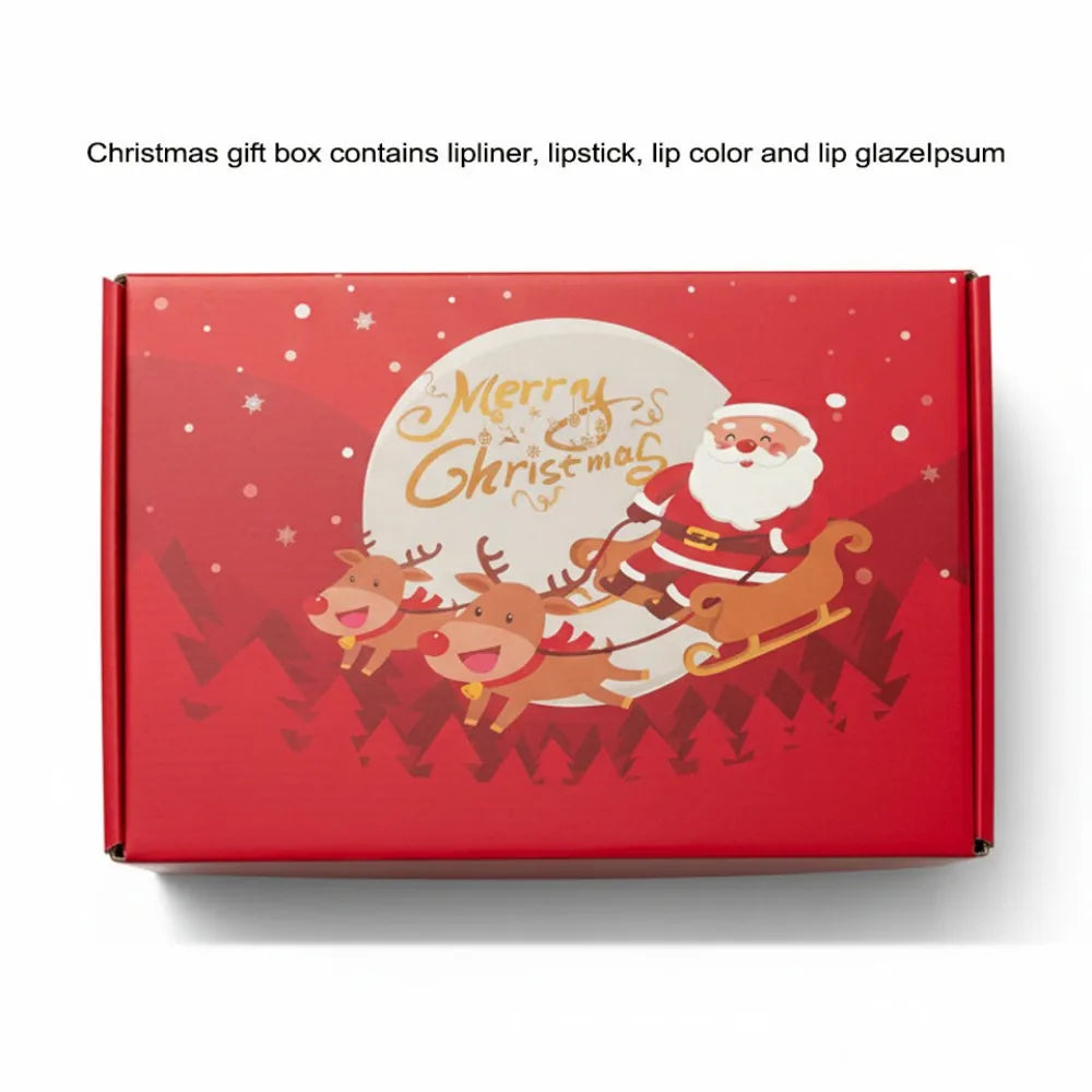 Christmas Beauty Gift Box Includes Lip Color, Lip Glaze, Lipstick, Lipliner, Durable Easy Makeup Color Suit