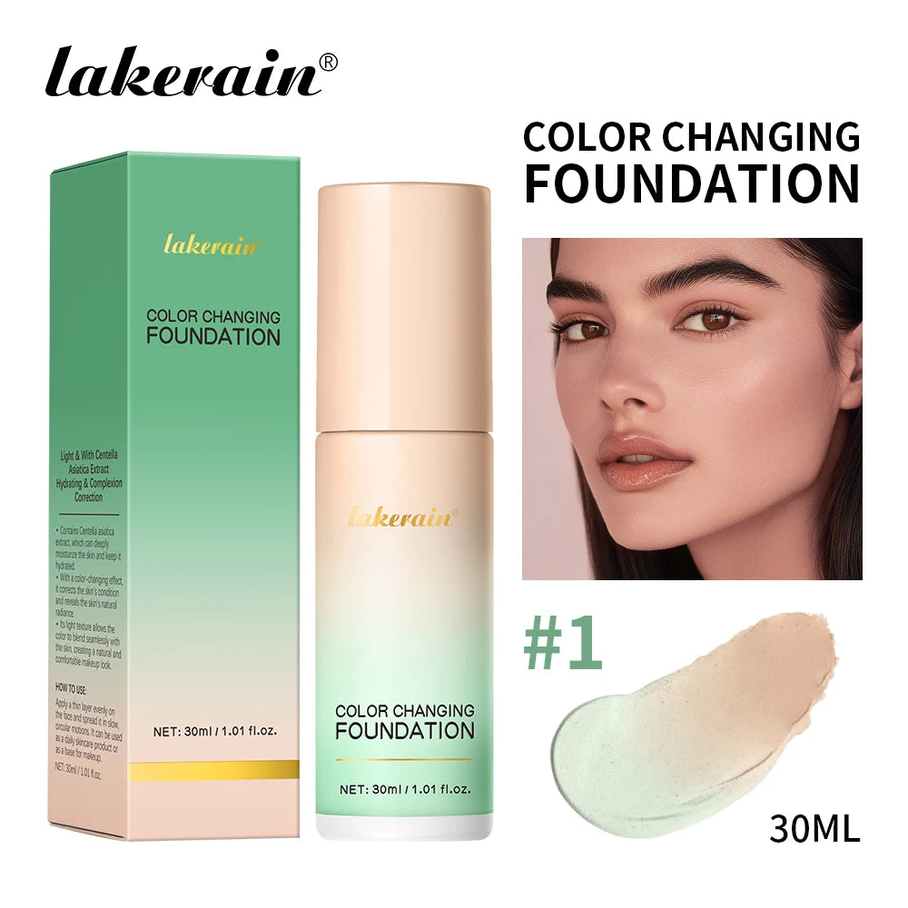 Lakerain Magic Color Changing Foundation Liquid Long Lasting Hydrating lightweight Base Makeup High Coverage Effective Concealer
