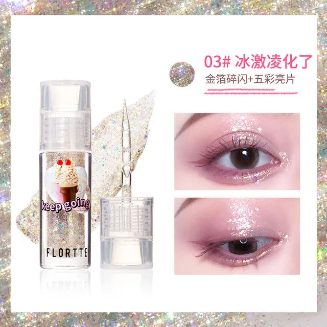 FLORTTE Liquid Eyeshadow Glitter Fine Shimmer Waterproof Matte Silkworm Brightening Eyeshadow