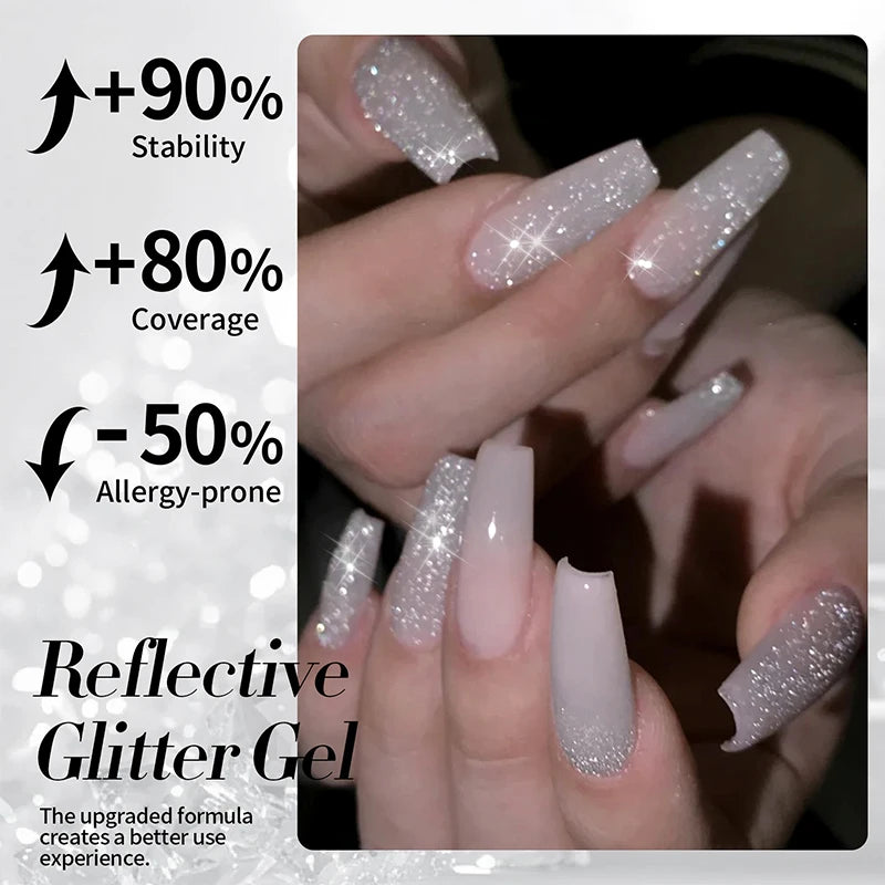 BORN PRETTY 10ml Reflective Glitter Gel Nail Polish Milky White Sheer Sparking Vanis Semi-permanent for for Christmas Xmas Nail
