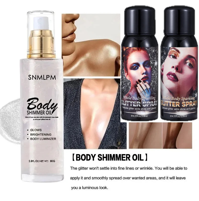 Glitter Spray Body Highlight Clavicle Glitter Spray Grooming Brightening Spray Face and Body Makeup
