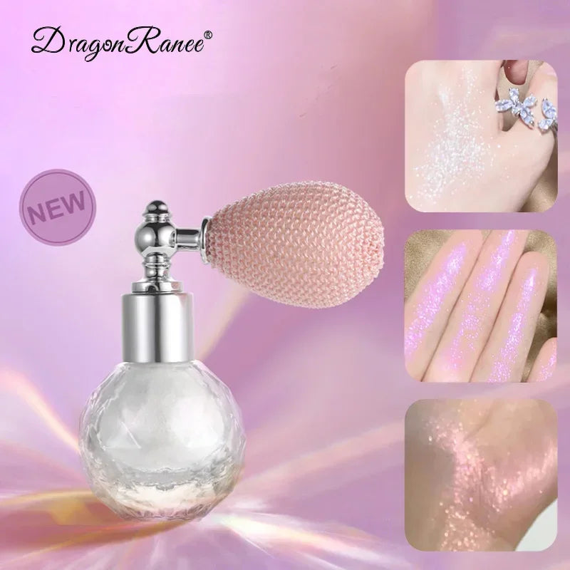 Fashion Highlighter Powder Spray High Gloss Glitter Powder Spray Shimmer Sparkle Powder Makeup for Face Body Highlight Makeup