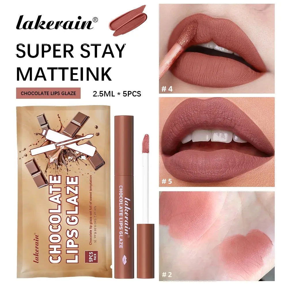 Velvet Matte Lip Glaze Waterproof Long Lasting Non Sticky Chocolate Lip Gloss Set