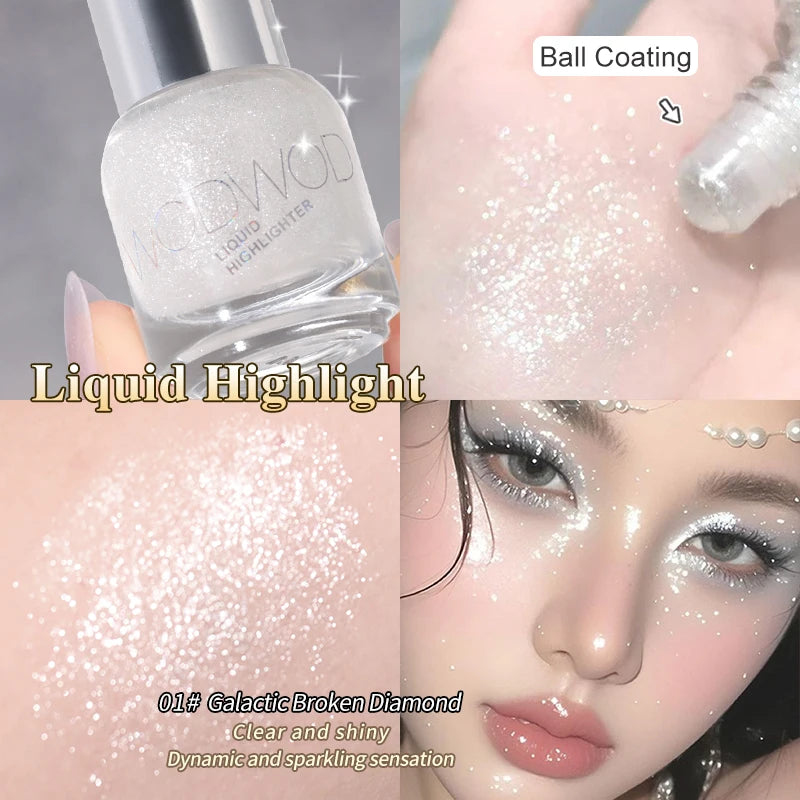 WODWOD Face Brightening Cream, Glitter Highly Saturated Liquid Highlighter, Bright Color Face Contour Makeup Highlighting 