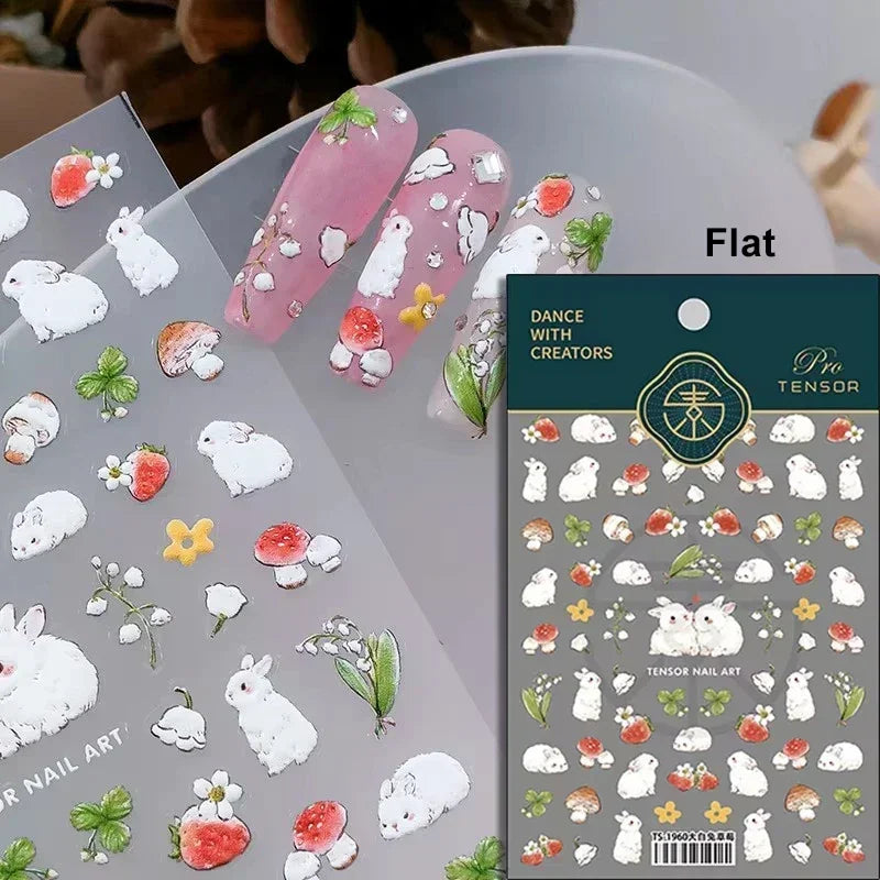 Lovely Cat Bunny Bowknot Poker Crown Lock Key Easter Eggs Love Cute Rabbit Mushroom Chick Flower Dog DIY Nail Art Stickers Decal