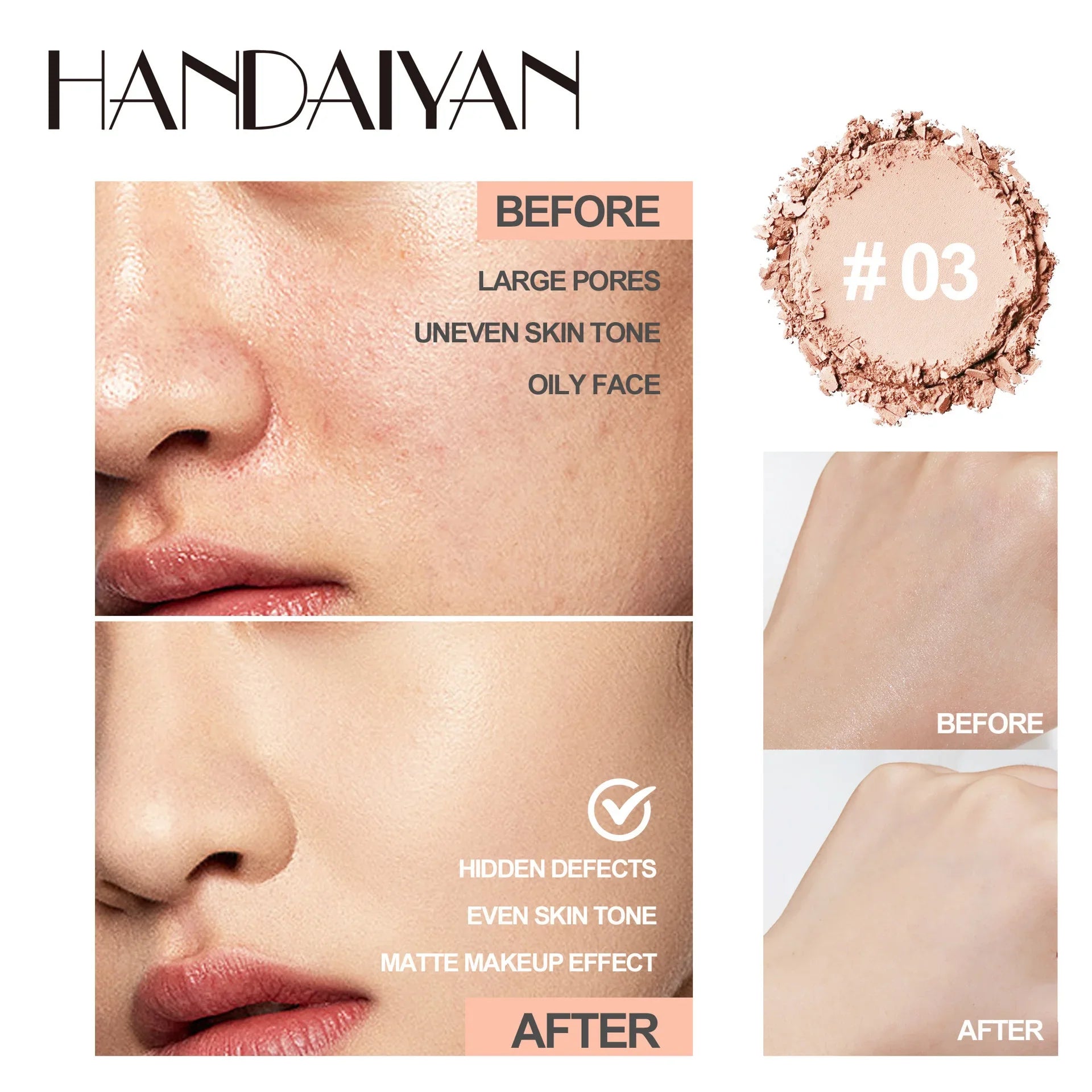 8 Color Matte Face Pressed Powder Oil Control Natural Setting Powder Foundation Full Coverage Waterproof Lasting Makeup