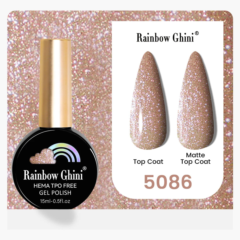Rainbow Ghini 15ML 146 Colors Long-Lasting Colorful Gel Nail Polish Professional UV/LED Gel Polish Base Coat Matte Top Coat