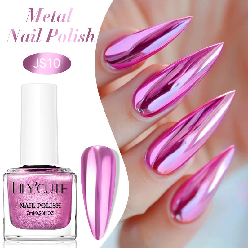 LILYCUTE 7ml Mirror Metallic Nail Polish No Need of UV LED Lamp Nail Supplies Vernis Red Purple Mirror Effect for Nails