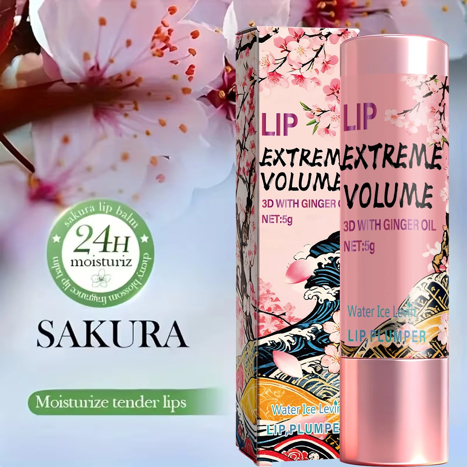Lip Plumper 5g with Ginger Oil & Peptides - Moisturizing Non-Sticky Lip Balm, Smooth & Voluminous Lips