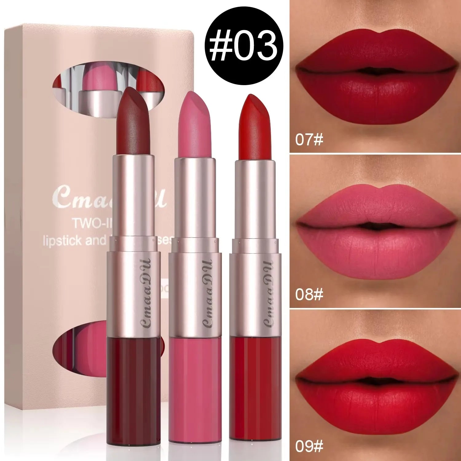 3 Pcs Long-Lasting Lipstick Lip Gloss Set-Double Headed Design for Natural Non-Fading Waterproof Non-stick Cup Exquisite Gift