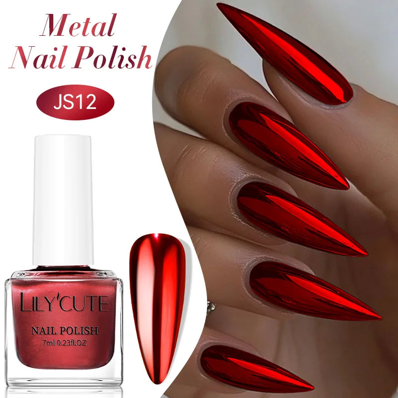 LILYCUTE 7ml Mirror Metallic Nail Polish No Need of UV LED Lamp Nail Supplies Vernis Red Purple Mirror Effect for Nails