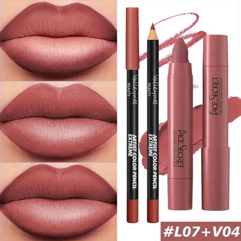 2pcs/Set Matte Velvet Lipstick - Long-lasting waterproof high-saturation non-sticky formula, deep berry tones, pink pink tones