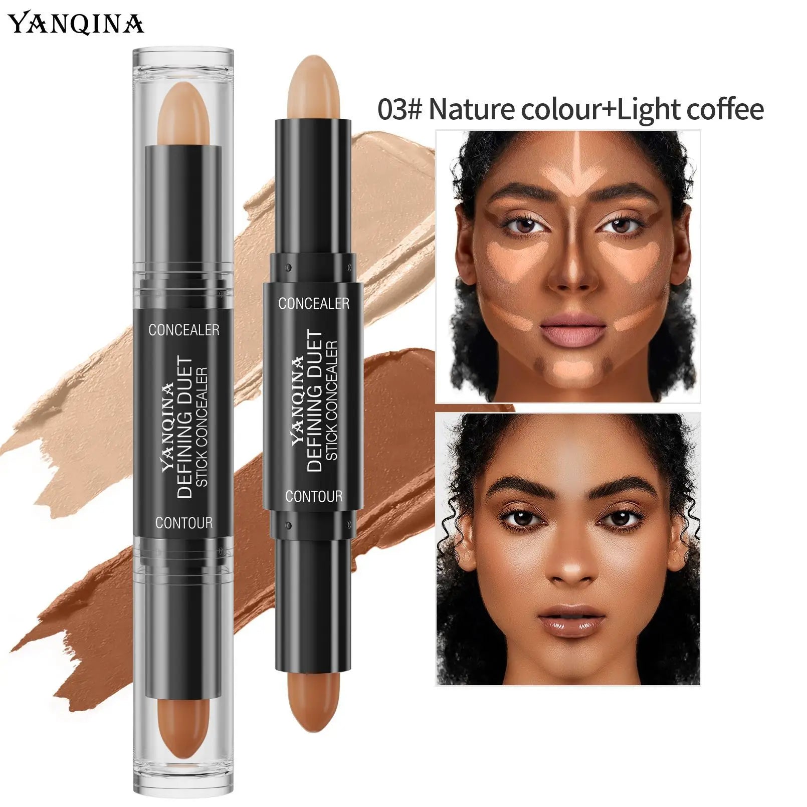 QIC/YANQINA Double-headed Concealer Stick Three-dimensional Repair Volume Brighten Face Highlight Concealer Pen Makeup