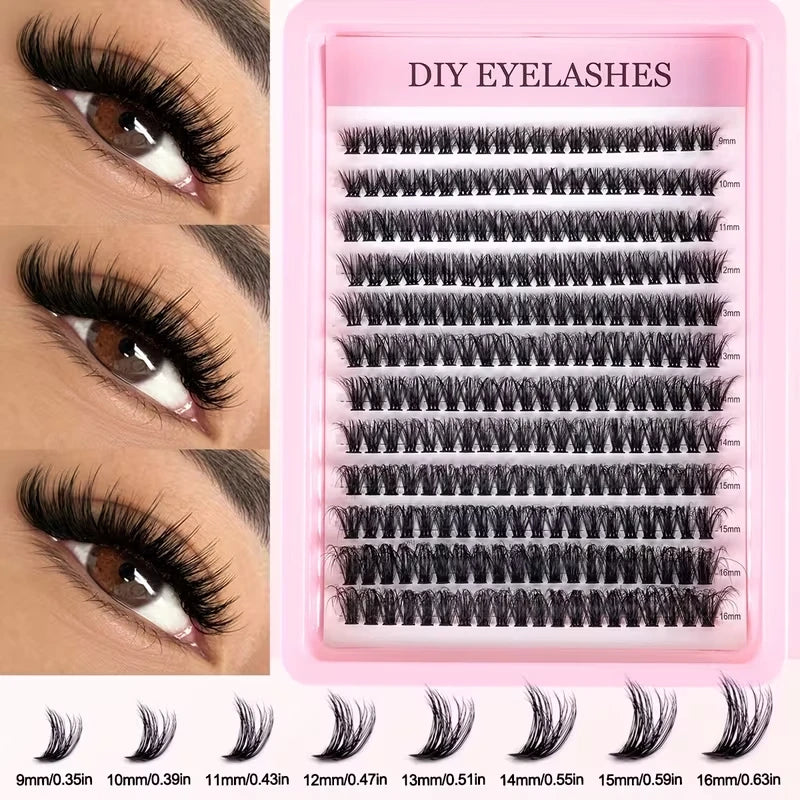 Cluster Lashes, 240pcs 40D 9-16mm Mixed Lengths, Ultra-Natural Look Thin Ultra-Soft Ultra-Light, Reusable for Beginners