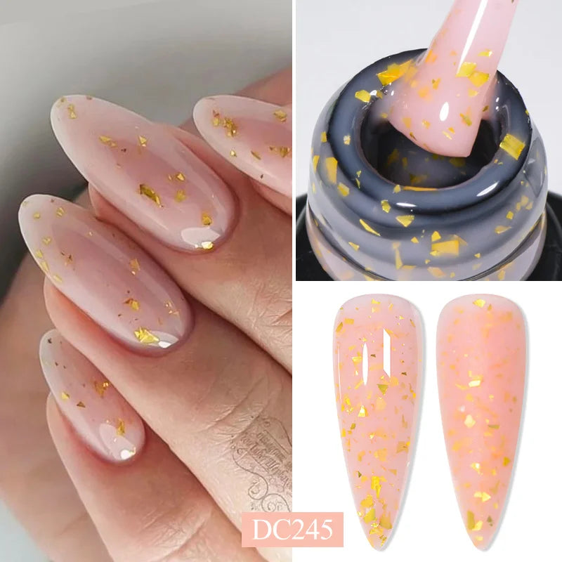 7ML Gold Foil Quick Extension Nail Gel Vernis Semi Permanent Acrylic Crystal Pink Clear Nude Gel Nail Polish UV Construction Gel