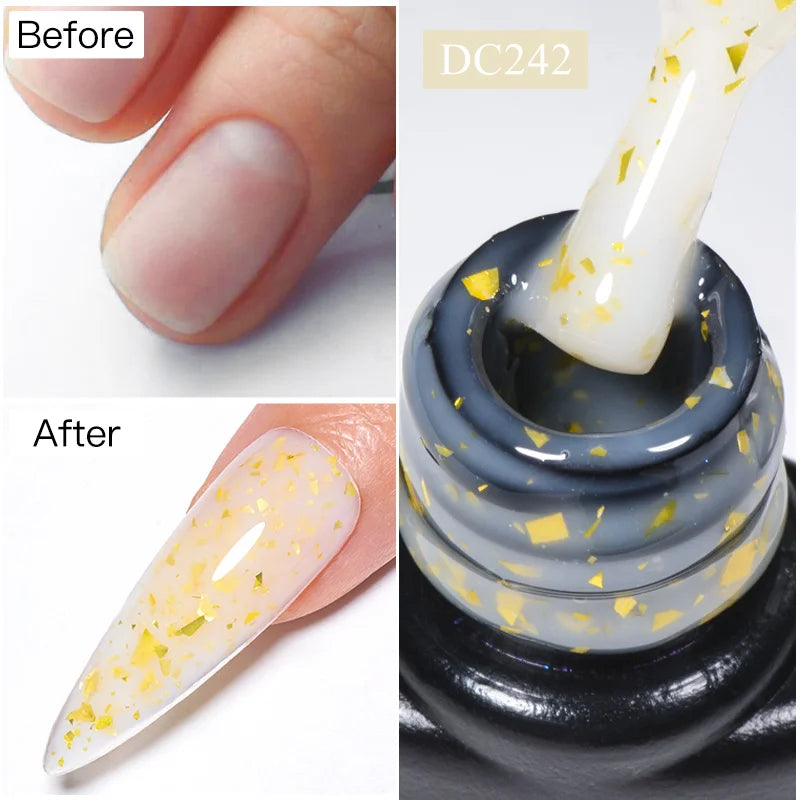 7ML Gold Foil Quick Extension Nail Gel Vernis Semi Permanent Acrylic Crystal Pink Clear Nude Gel Nail Polish UV Construction Gel