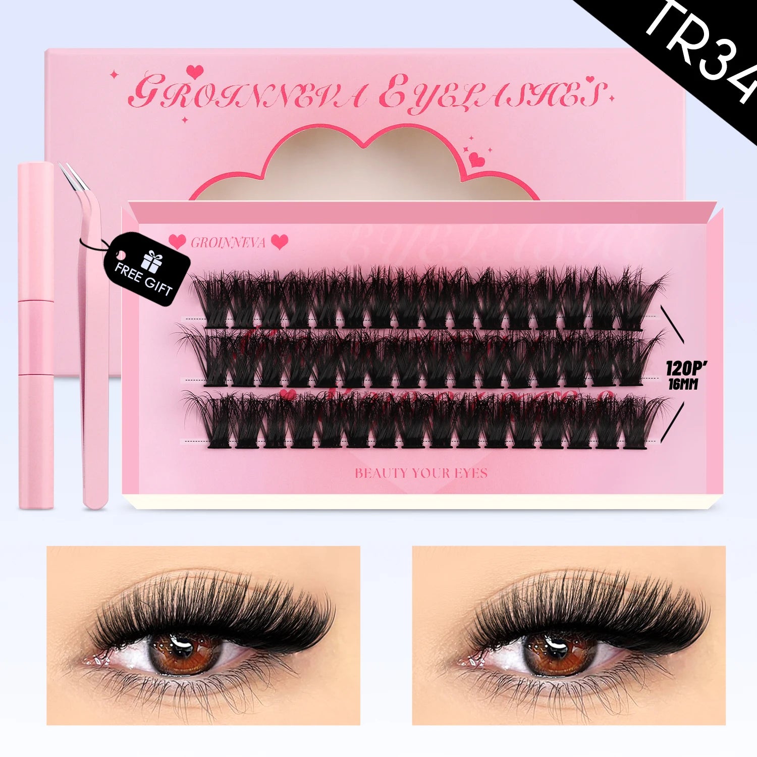 GROINNEYA Cluster Lashes Kit Manga Lashes Natural Eyelash extension Cluster Natural Volume Individual Lashes Mixed Tray Lashes
