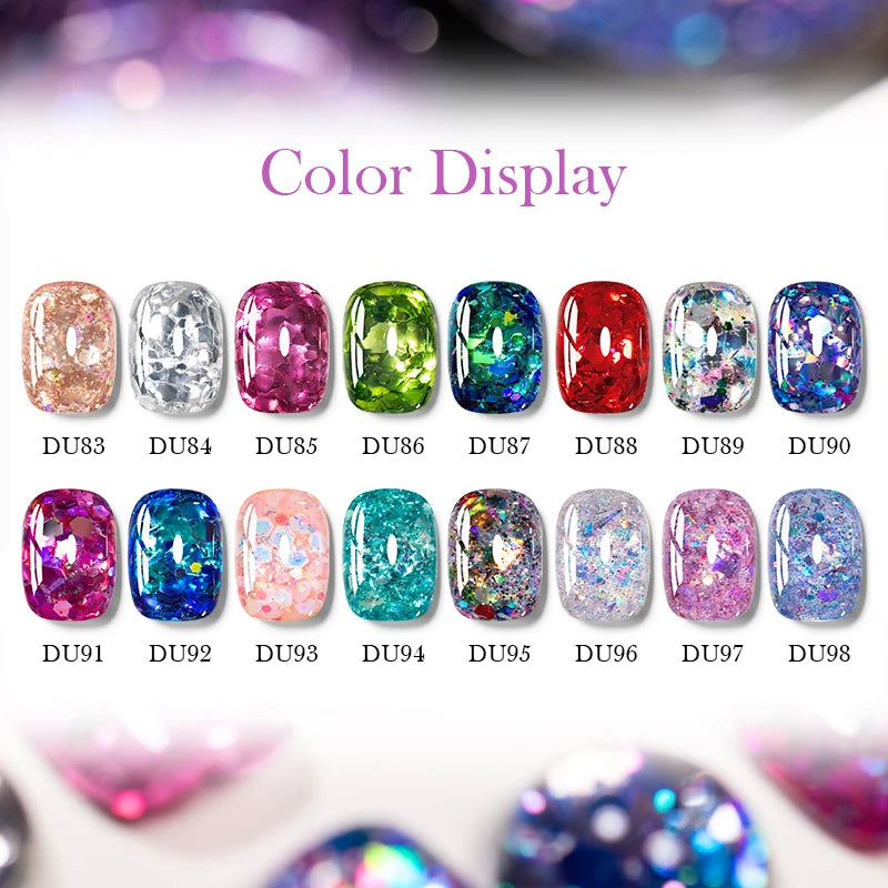 8ml Sequins Nail Gel Nail Polish Vibrant Blue Pink Colors Glitter Semi Permanent Soak Off UV LED Nail Art Varnish For Manicure
