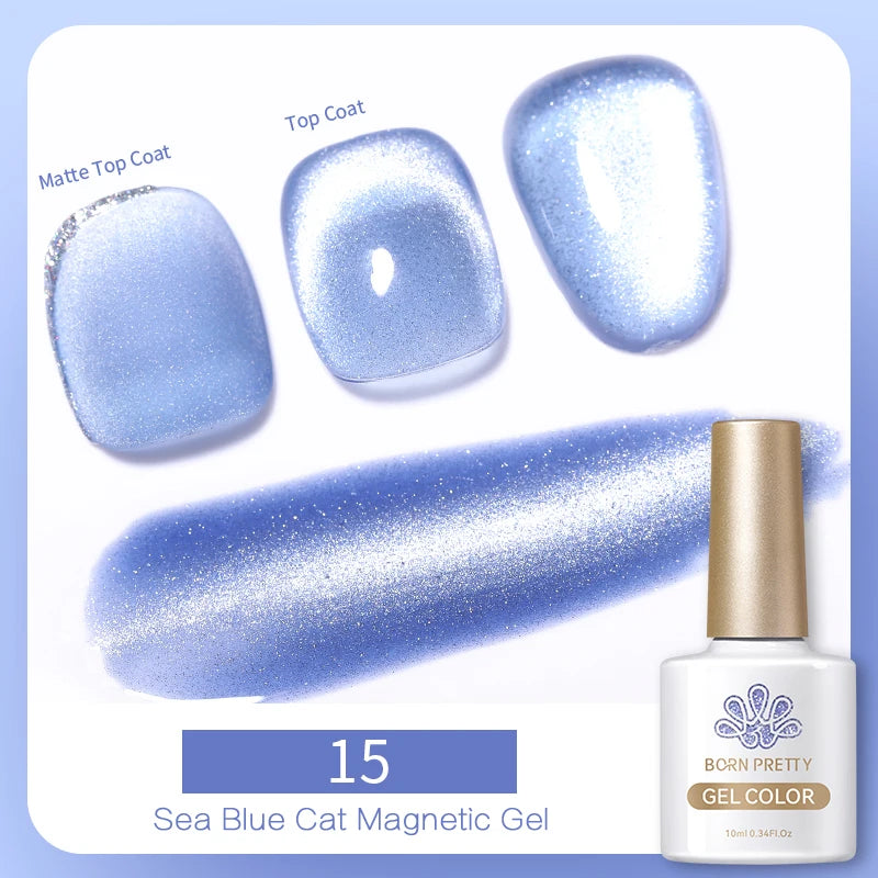 BORN PRETTY 10ml Black Glass Cat Magnetic Gel Nail Polish Silver Gold Glitter Semi Permanent Soak Off UV LED Gel Varnish
