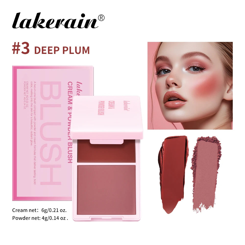 2in1 Cream & Powder Blush Matte Dewy Rosy Blush Makeup Pan Long-lasting Wearing High Pigment Natural Matte Blush Palette