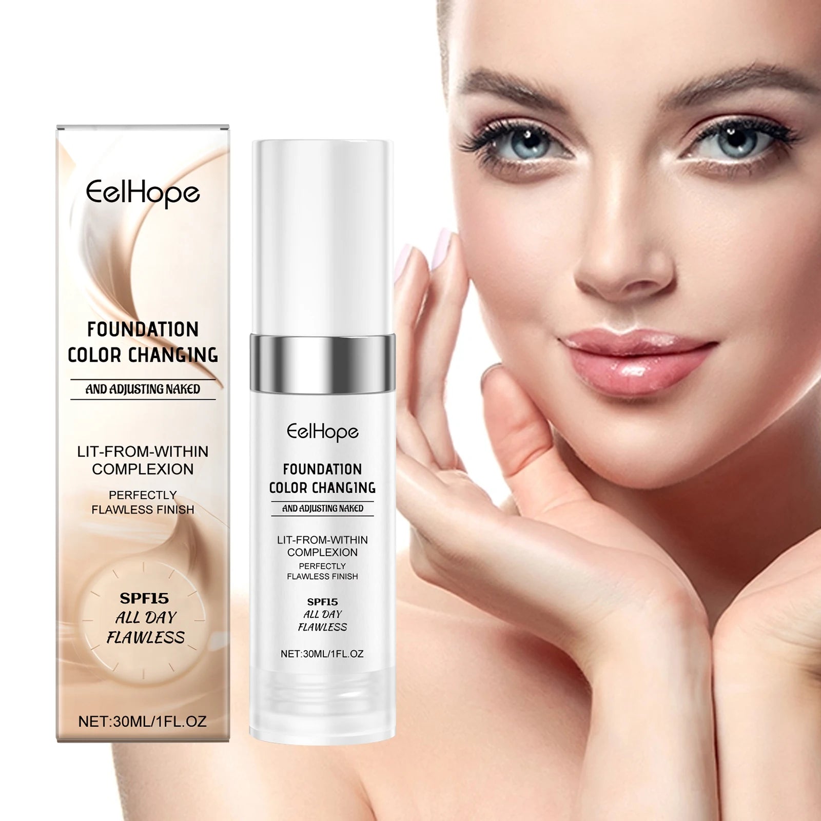 30ml Color Changing Liquid Foundation Full Coverage Concealer Brighten Oil Control Waterproof Lasting Moisturizing Makeup Base