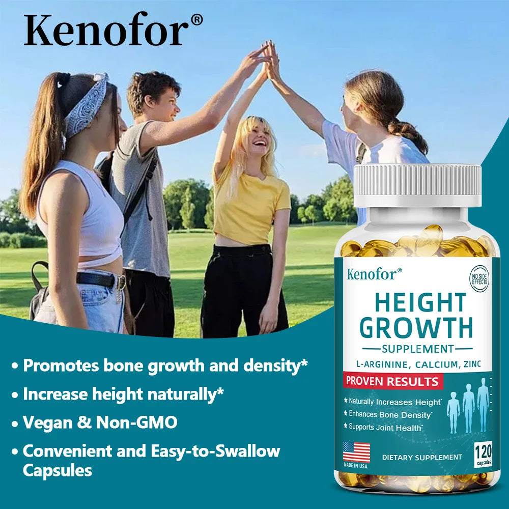 Natural Height Growth Calcium Vitamin D Supplement Vegetarian Capsules, Increase Bone Strength, Height Promoter Capsules Adults