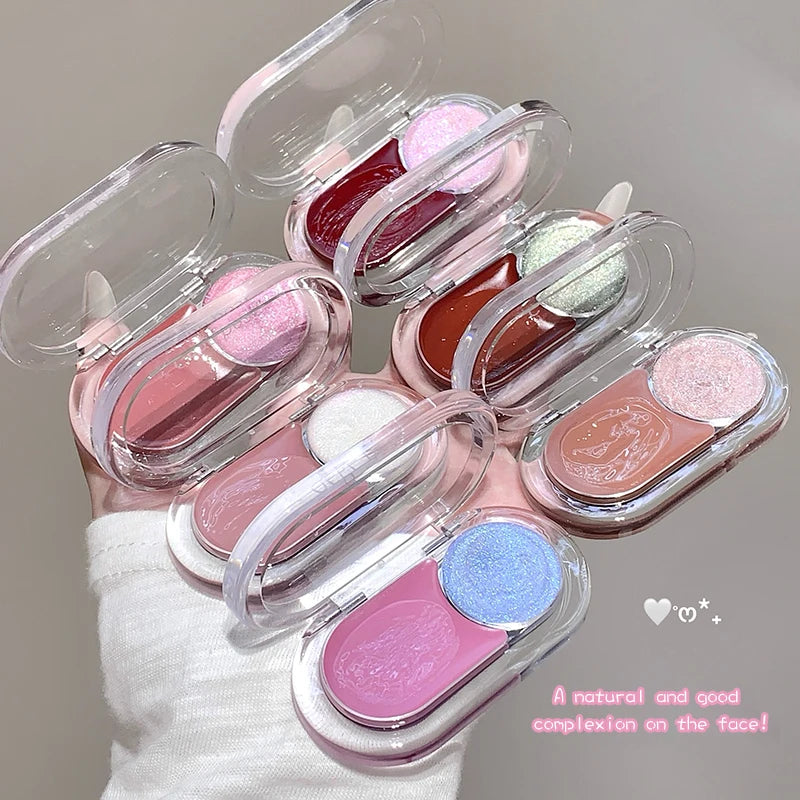 Gege Bear Two Color highting Blush Cream Dual-use Brighten Lip Cream Blush Natural Cheek Tint Waterproof Contouring Makeup